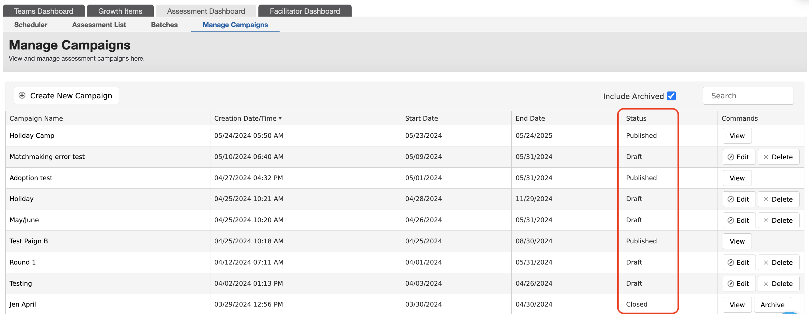 Manage Campaigns Statuses